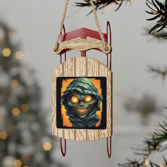 Halloween Spooky Cartoon Mummy Sled Ornaments