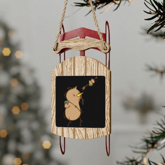 Kiwi with Bow and Arrow Bird and Fruit Sled Ornaments