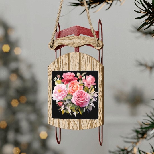 Nature's Artistic Elegance English Rose Tapestry Sled Ornaments