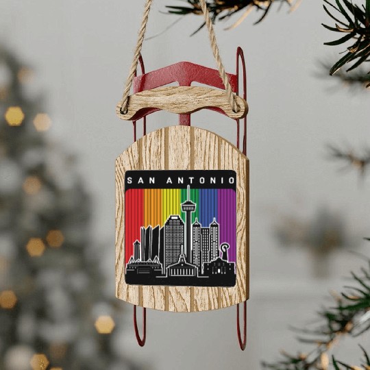 San Antonio Texas Rainbow Flag LGBTQAI Pride Sled Ornaments