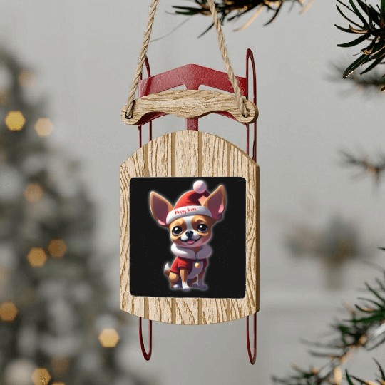 Little Chihuahua Merry Xmas Sled Ornaments