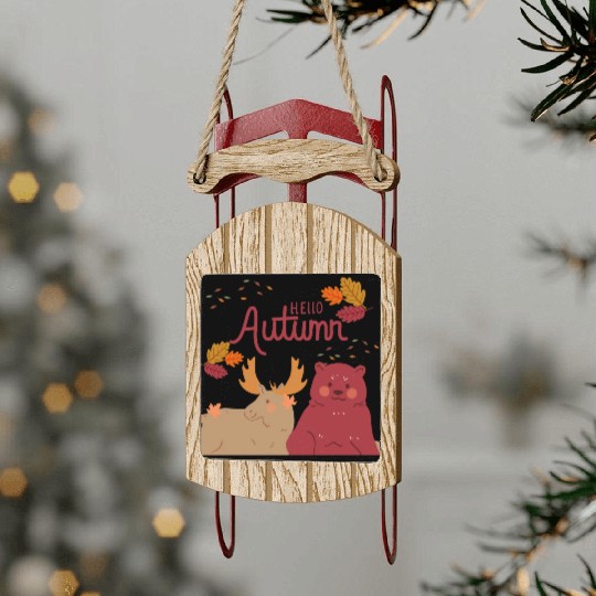 Hello Autumn Square Sled Ornaments