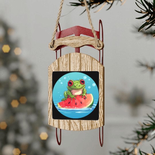 Frog on watermelon in the sea Sled Ornaments