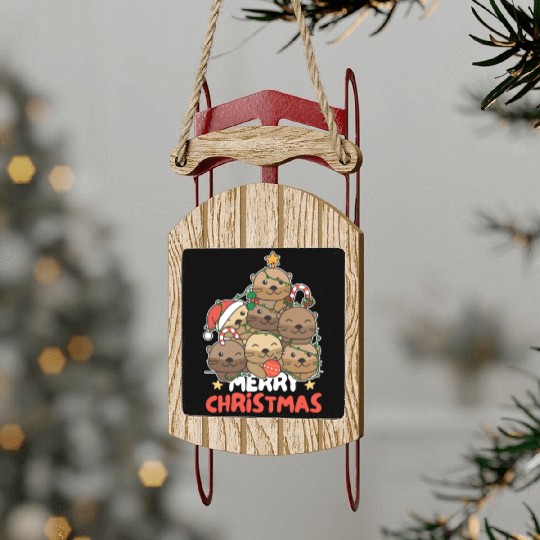 Otter Christmas Tree Merry Christmas Sled Ornaments