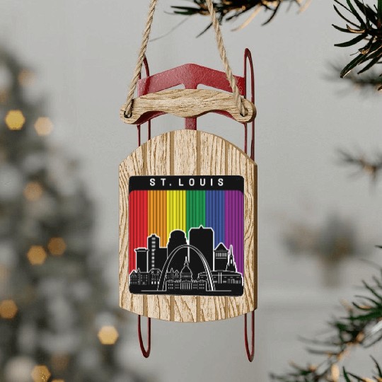 St. Louis Missouri Rainbow Flag LGBTQAI Pride Sled Ornaments