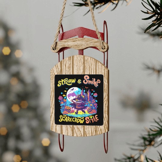 Straw & Smile The Scarecrow Funny Cute Halloween Sled Ornaments