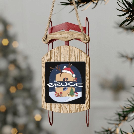 Awesome Bruce Name w Santa Hat in Xmas Theme Sled Ornaments