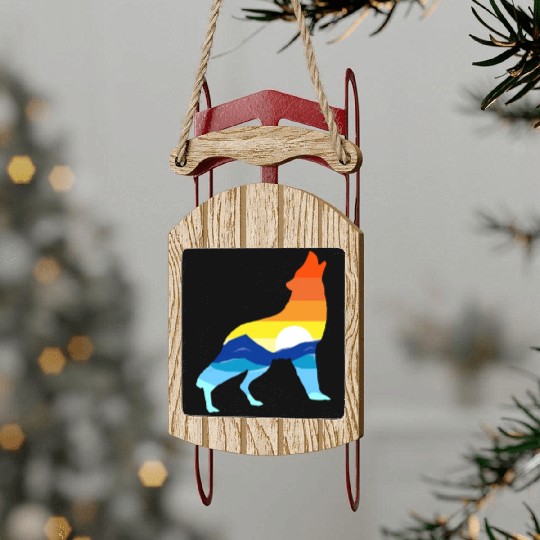 Camping Hiking Retro Mountains Outdoors Camp Wolf Sled Ornaments