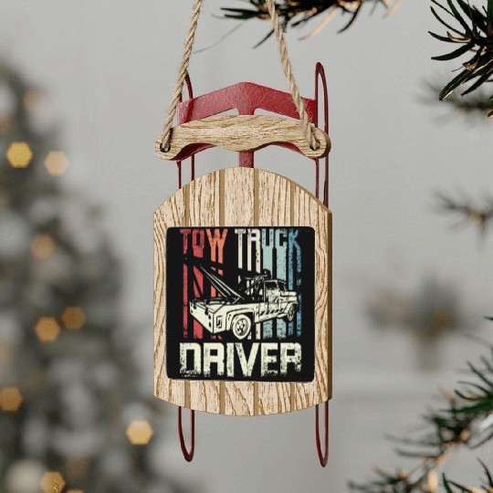 Cool Retro Vintage Tow truck Driver Sled Ornaments