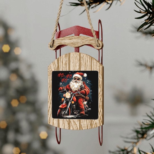 Motorcyclist Santa Claus Motorcycle Christmas Sled Ornaments