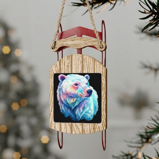 Polar Bear Roar in Winter Wonderland Watercolor Sled Ornaments