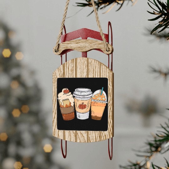 Fall Coffee Drink Thanksgiving Sled Ornaments