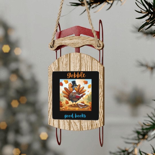 Gobble Good Book Thanksgiving Library Turkey Fall Sled Ornaments