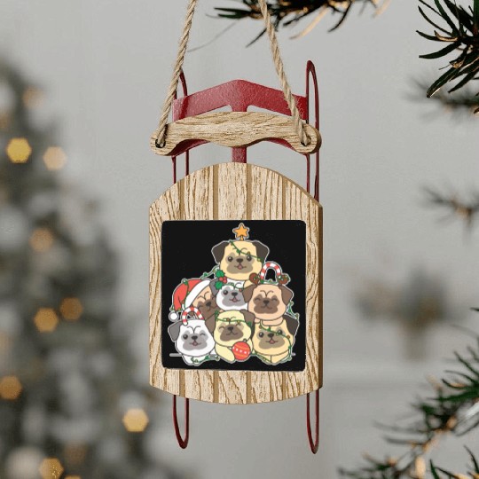 Pug Christmas Tree Funny Animal Christmas Sled Ornaments