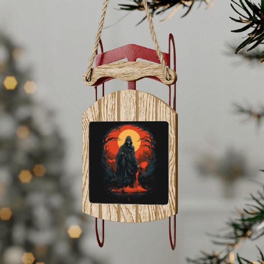Spooky Halloween Grim Reaper Sled Ornaments