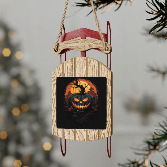 Spooky Halloween Pumpkin Sled Ornaments