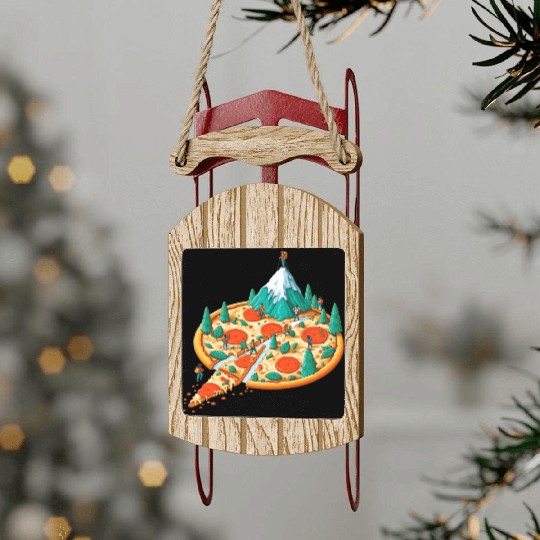 Pizza Hiking People Sled Ornaments