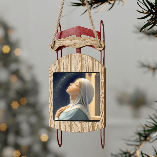 Virgin Mother Mary Praying on a Starry Night Sled Ornaments