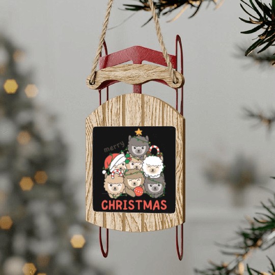 Alpaca Christmas Tree Merry Christmas Sled Ornaments