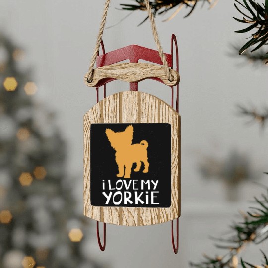 Yorkshire Terrier Dog Silhouette I Love My Yorkie Sled Ornaments