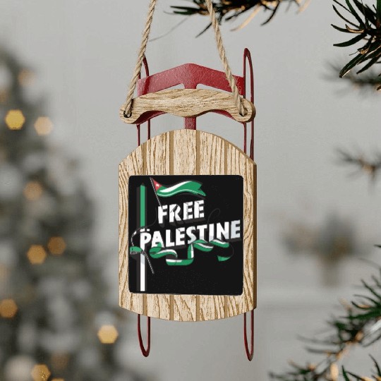 I Love Free Palestine Flag Save Gaza Sled Ornaments