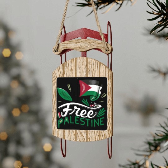 I Love Free Palestine Flag Save Gaza Palestinian Sled Ornaments