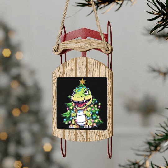 T-Rex Funny Christmas Tree, Kids, Boys, Girl Dinos Sled Ornaments