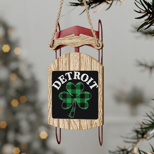 Detroit Michigan Irish Shamrock St Patrick s Day Sled Ornaments
