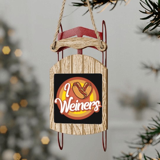Hotdog Sled Ornaments, I Love Weiners Heart Hotdogs Cute