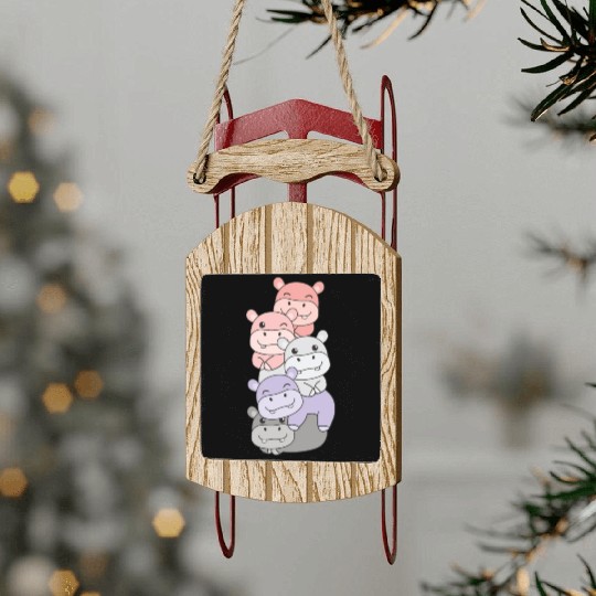 Cupioromantic Flag Pride Lgbtq Cute Hippo Sled Ornaments