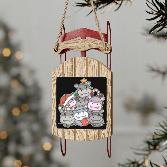 Hippo Christmas Tree Funny Animal Christmas Sled Ornaments