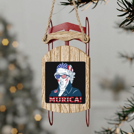 Patriotic President Thomas Jefferson Murica Sled Ornaments