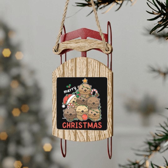 Otter Christmas Tree Merry Christmas Sled Ornaments