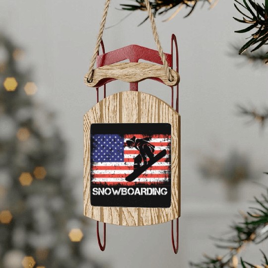 America Snowboarding Stars and Stripes Snowboard Sled Ornaments