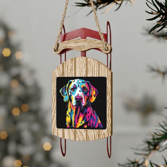 Watercolor Colorful Dalmatian Sled Ornaments