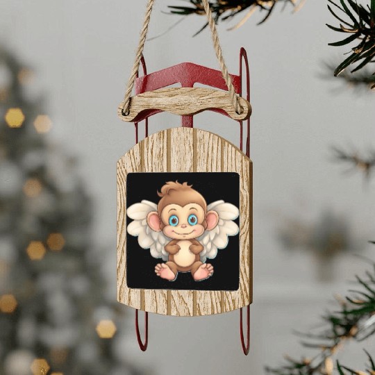 monkey chimpanzee angel flights Sled Ornaments