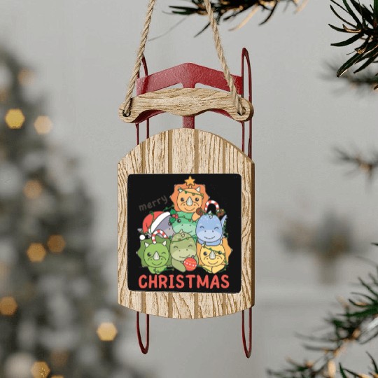 Dinosaur Christmas Tree Merry Christmas Sled Ornaments