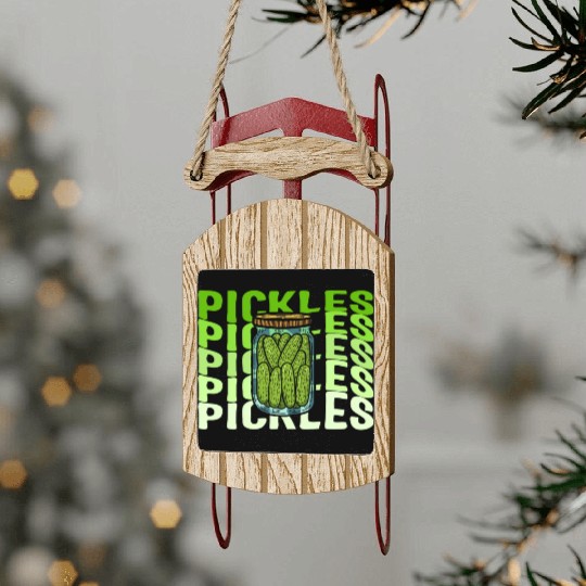 Pickle Sled Ornaments, Jar Of Pickles Cute Retro Green Sled Ornaments