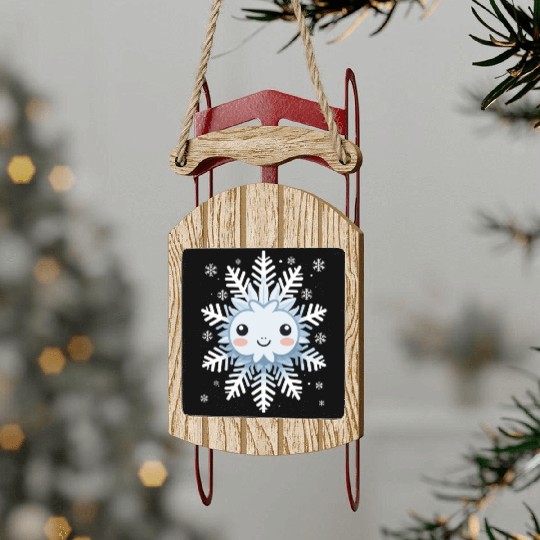 Cute Funny Snowflake Snow Winter Kawaii Gift Sled Ornaments