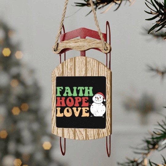 Faith Hope Love Religious Family Christmas Sled Ornaments