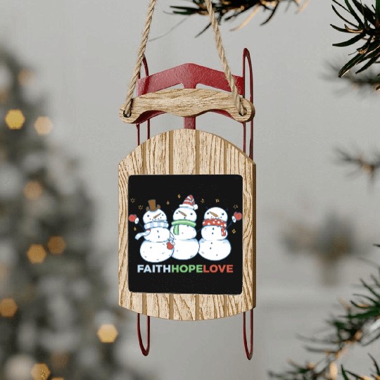 Religious Family Faith Hope Love Christmas Sled Ornaments