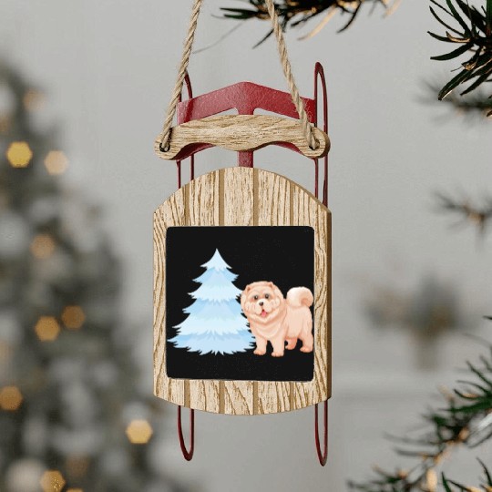 Christmas tree and brown cute dog Sled Ornaments
