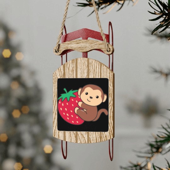 Monkey With Strawberry Cute Monkeys With Fruits Sled Ornaments