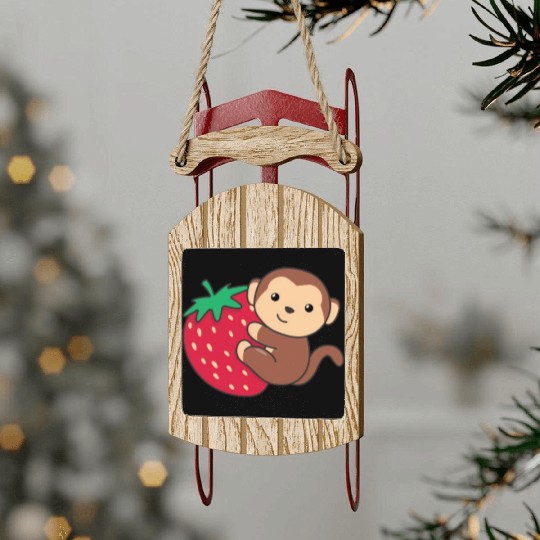 Monkey With Strawberry Cute Monkeys With Fruits Sled Ornaments