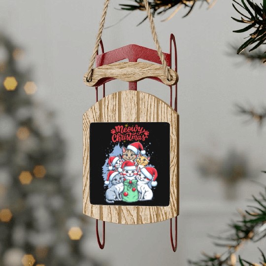 Meowy Christmas Sled Ornaments, Cat Lover Sled Ornaments, Christmas