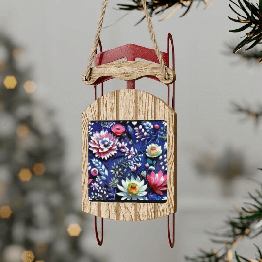 Midnight Floralscape Sled Ornaments