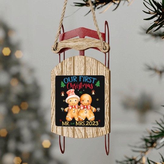 gingerbread couple first Christmas Mr. and Mrs. Sled Ornaments