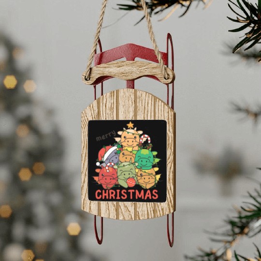 Dragon Christmas Tree Merry Christmas Sled Ornaments