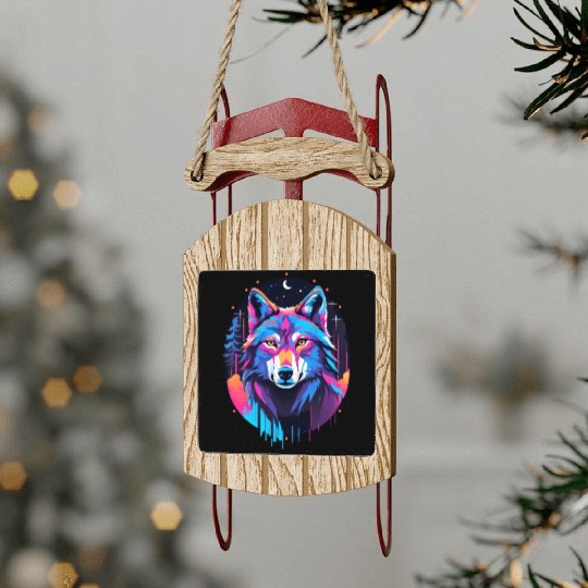 Eerie Blacklight Wolf Sled Ornaments - Neon Colors