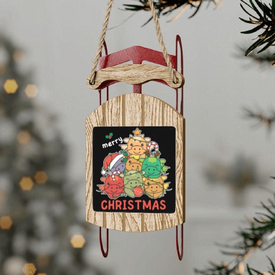 Dragon Christmas Tree Merry Christmas Sled Ornaments